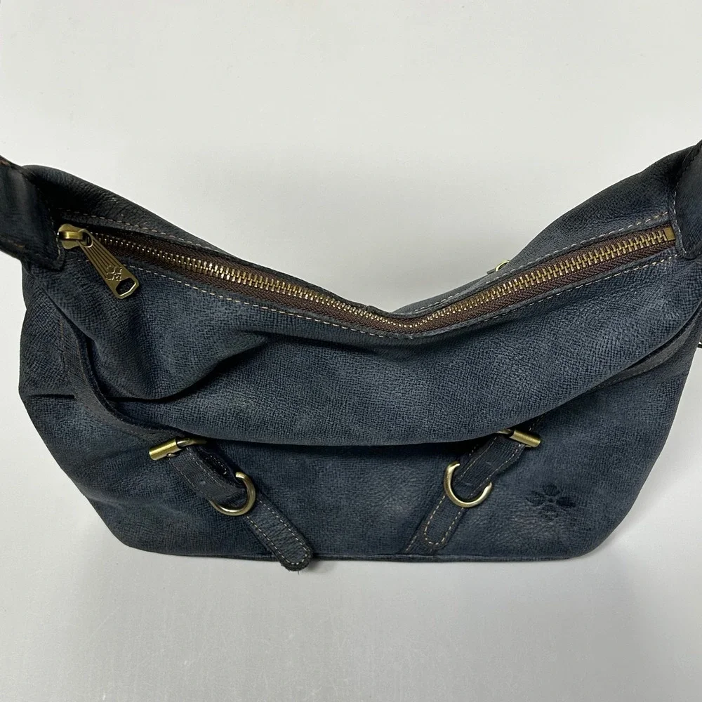 Patricia Nash Leather Hobo‎ Shoulder Bag Slouchy Buckle Straps Textured Blue
